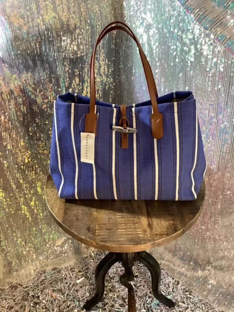 Lomgchamp Large Roseau Essential Raye Shoulder Tote Bag AUTHENTIC NWT