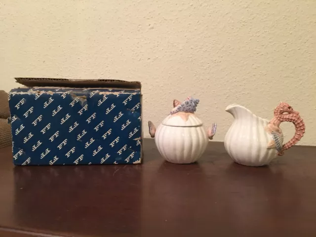 Fitz & Floyd 1991 Seahorse Covered Sugar Bowl & Creamer MWB