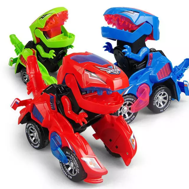 Electric Transforming Dinosaur LED Car T-Rex Toy With Light Sound Kids-Home Toys