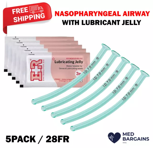 Ever Ready First Aid Nasopharyngeal Airway 28FR w Packet of Lubricant Jelly 5PCS