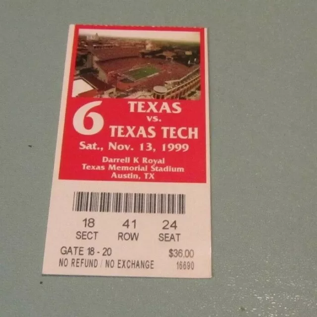 1999 Texas Tech Red Raiders vs. Texas Longhorns College Football Ticket Stub