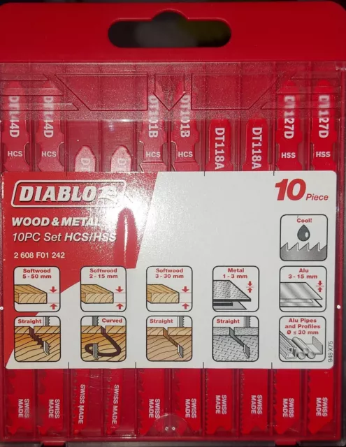 Diablo T-Shank Jigsaw Blade Set for Wood & Metal Cutting 10 Piece - 2608F01242