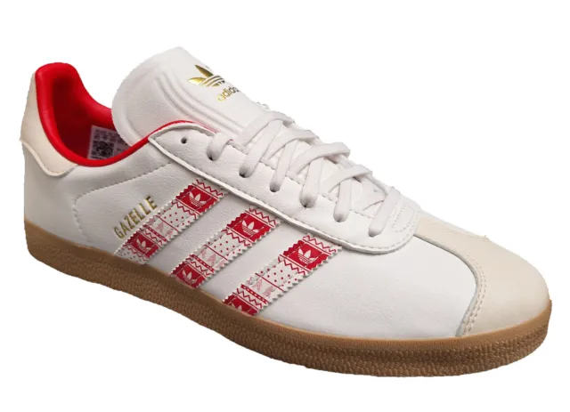 Adidas Mens Gazelle Trainers Originals White Red Retro Flat Shoes UK 5-9.5
