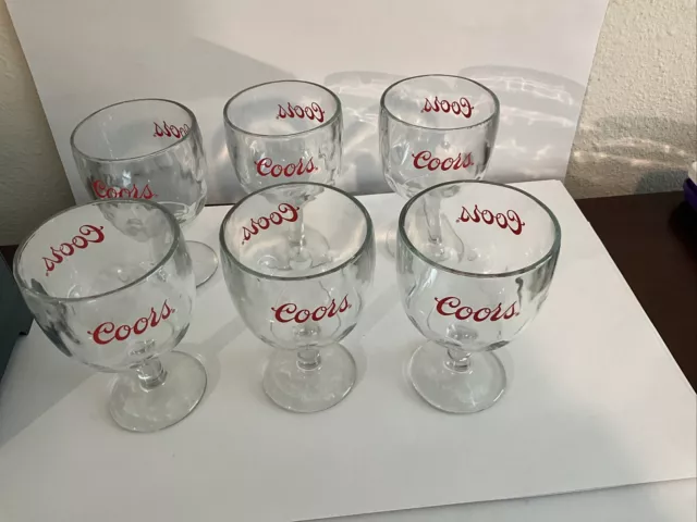 Coors Beer Vintage Chalice Heavy Clear Glass Goblet Breweriana Set Of 6