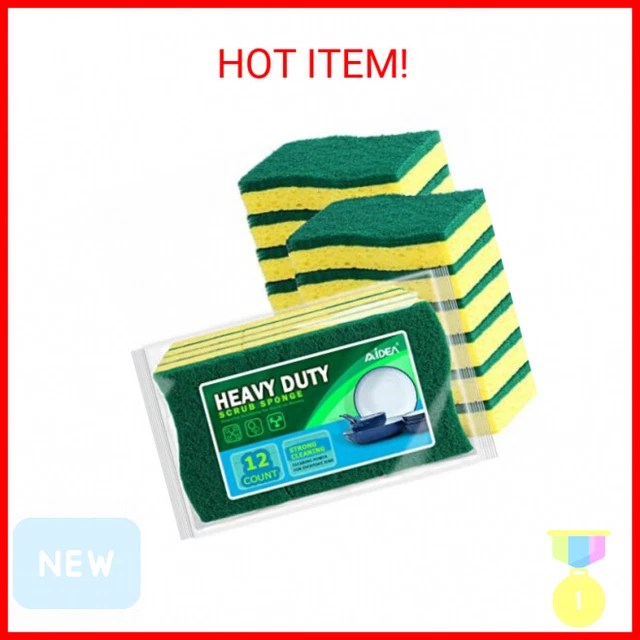 AIDEA Heavy Duty Scrub Sponge-24Count, Sponges for Dishes, Heavy Duty Cellulose