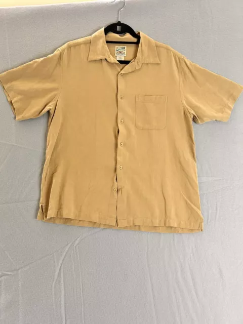 Travel Smith Shirt Mens Large 100% Silk Button Down Beige
