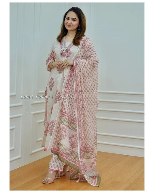 Complete Stitched Indian Women Party Wear Long Salwar Kurta Pant & Dupatta Set