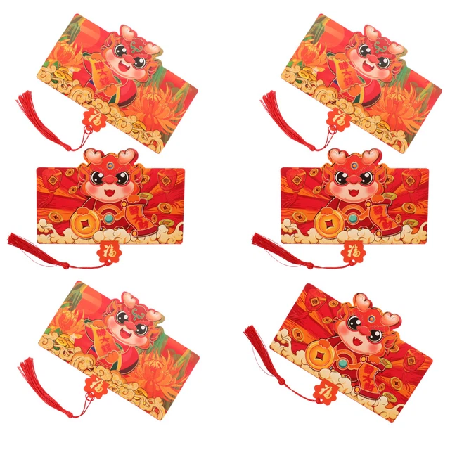 Paquete de 6 sobres rojos chinos papel rojo año dragón paquete de dinero para