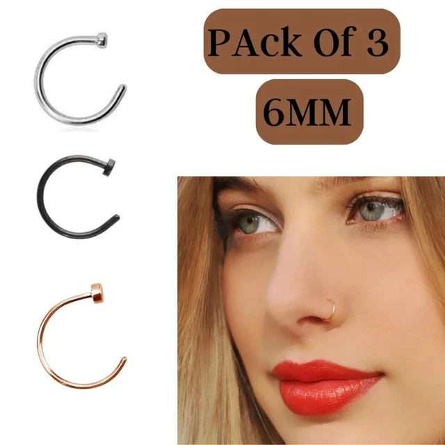 Piercing Al Naso In Acciaio Doppio Cerchio Setto Anello Orecchino Da Donna Uomo - Foto 6