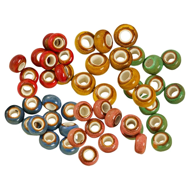 50x Ceramic Spacer Beads Large Hole Craft Loose Beads for DIY Pendants, Jewelry