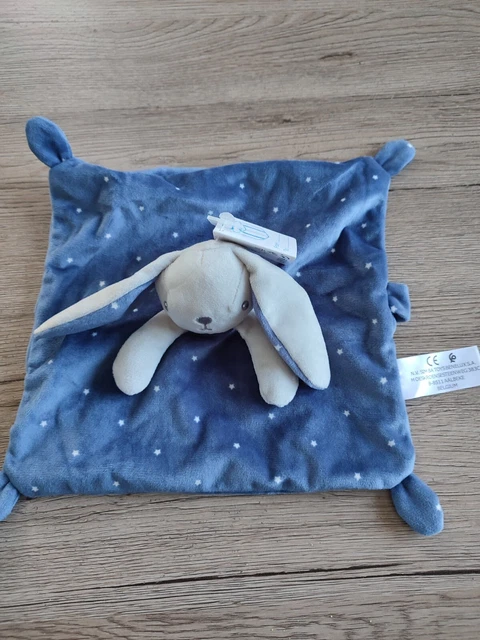 Doudou Simba Toys Lapin Plat Bleu Nuit Étoiles Gris attache Tétine neuf