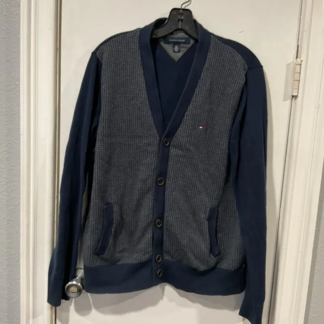 Tommy Hilfiger Men's Button-Front Signature Cardigan Sweater Navy Blue Size LG