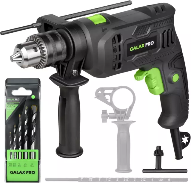 GALAX PRO 4.5Amp 0-3000RPM Corded Hammer Drill, 5pcs Bit, Hammer and Drill 2 in