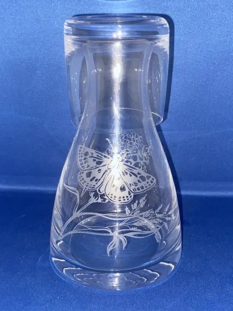 Pretty Vintage Bedside Water Carafe And Drinking Glass Butterfly Design
