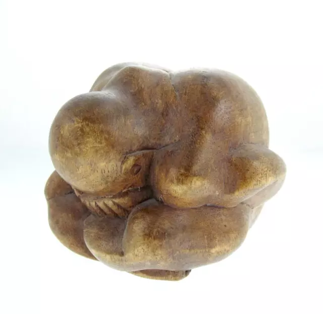 5" Vintage Carved Wood Weeping Man Monk Yogi Sumo Wrestler Ball Figurine