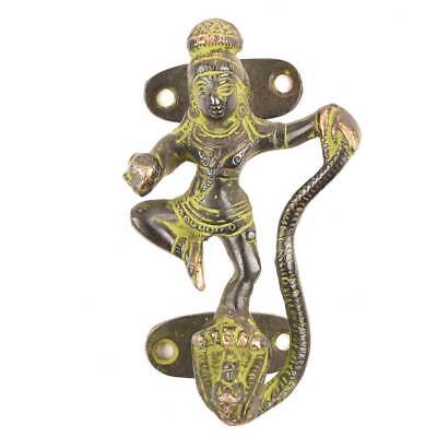 Set of 2 Antique Indian Krishna Brass Door Handle Pull Handles Vintage Style