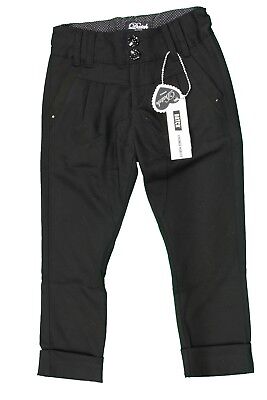 Pantalone lungo da bambina nero Datch elegante moda bottoni tasche