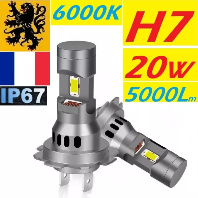 2x Ampoules LED H7 20W 12V 6000k 5000Lm ISO ALU HQ IP67 FEUX PHARES ANTI ERREUR