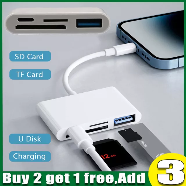 4in1 USB 2.0 OTG Adapter SD TF Memory Card Reader for iPhone 15 14 13 12 11 iPad