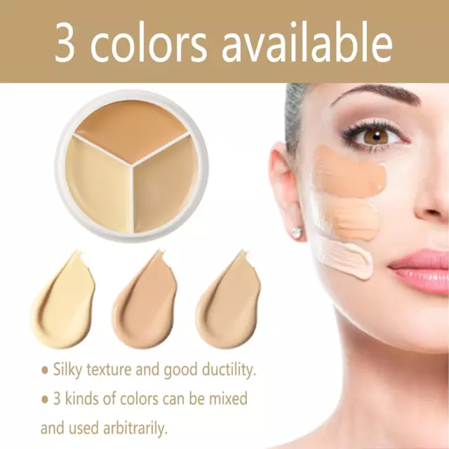 Tri-color Cream Concealer Contour Palette, Full Coverage, Waterproof No Smudge, 3