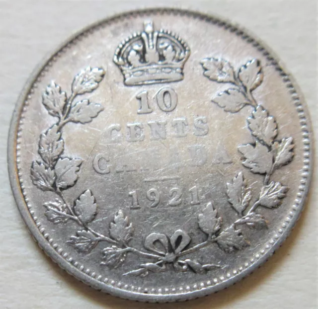 1921 Canada Silver Ten Cents Coin. BETTER GRADE Dime (RJ897)