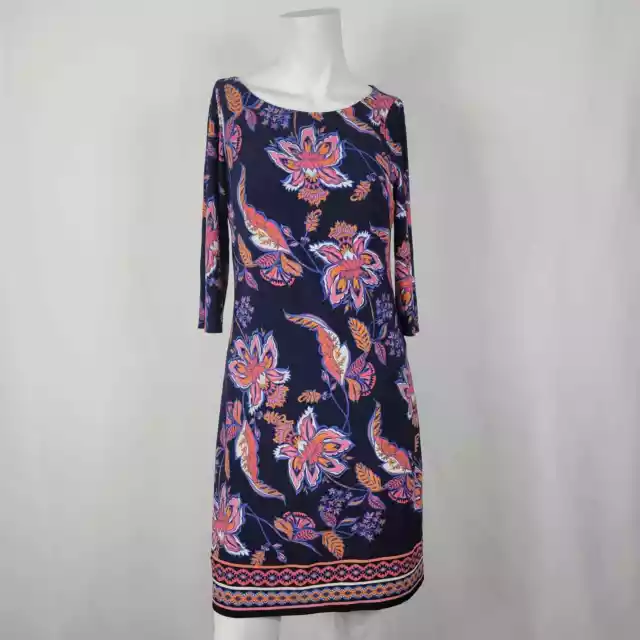 Vince Camuto Navy Blue Floral Print Long Sleeve Midi Dress Women's Size 2