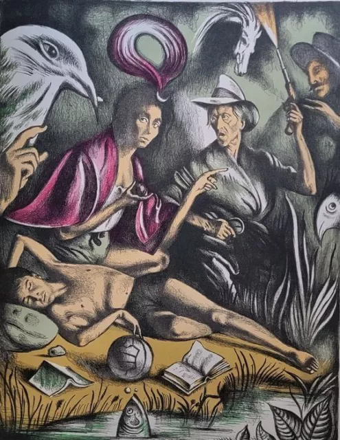 Gregorio Sciltian   litografia a colori firmata arte figurativa italiana quadro 