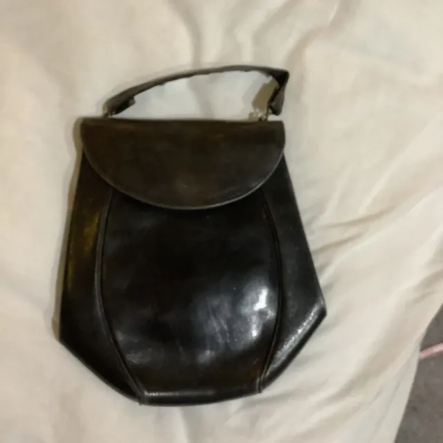 Vintage 1920s Black Leather Handbag. Art Deco? Wonderful.
