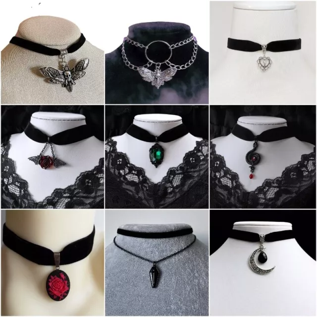 Gothic Vintage Black Velvet Choker Collar Crystal Pendant Necklace Women Jewelry
