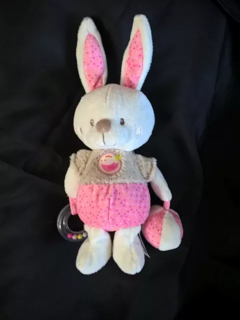 Peluche Doudou Lapin Blanc Beige Rose Eveil Grelot MOTS D'ENFANTS ETAT NEUF