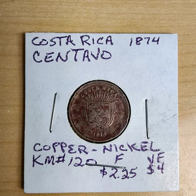 1874 Costa Rica Centavo, KM 120, 32K Mintage, Rare 1Yr Type, Collectible Coin 🪙