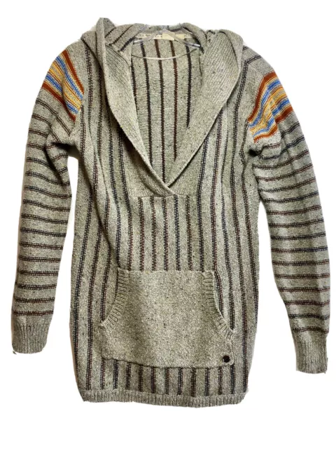 ROXY Open Style Open Knit Gray Hooded V Neck Beach Sweater Women's Size Medium