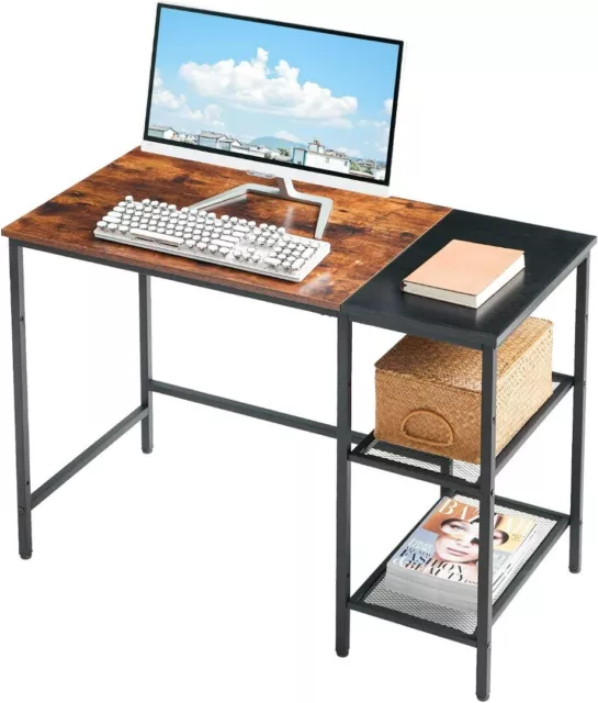 Computer Workstation Desk ,100cm YMYNY Modern Industrial Office Desk in Brown