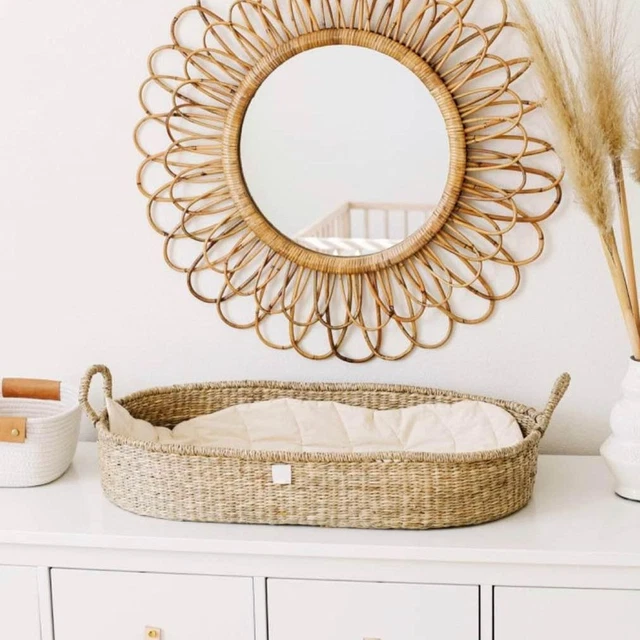 BEBE BASK Baby Changing Basket NWT Handmade Natural Seagrass Moses Basket Liner