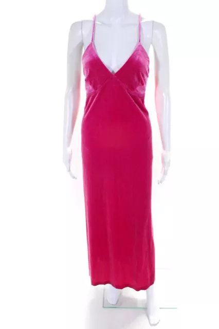 Norma Kamali Womens Stretch Velvet V-Neck Sleeveless Maxi Dress Pink Size L