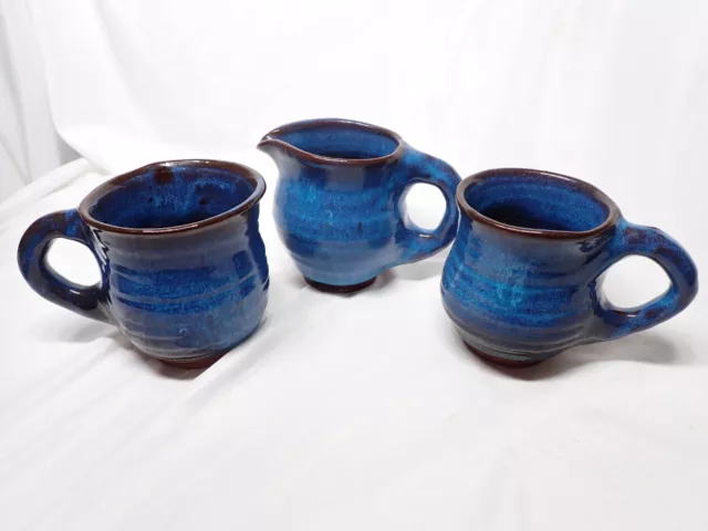 Harding Black American Art Pottery Mugs & pitcher 1993 Stunning Turquoise Glaze