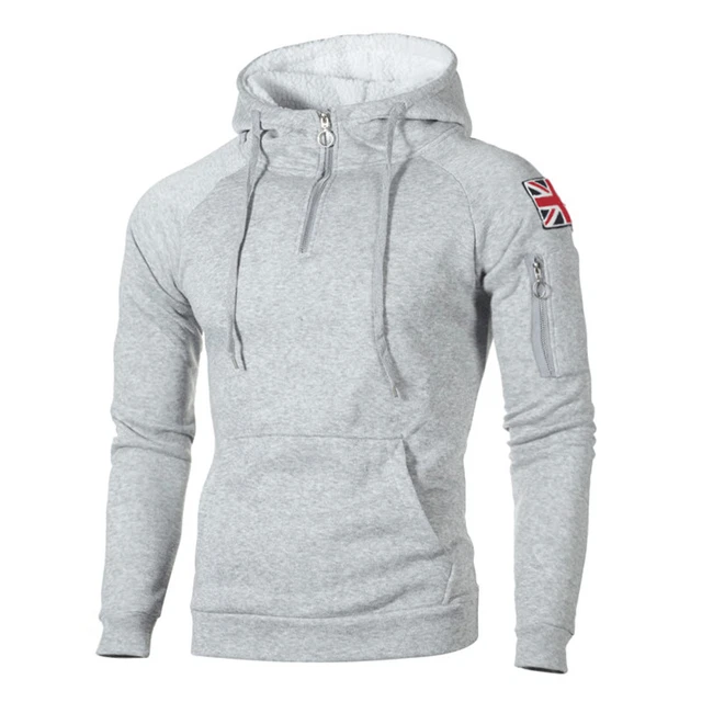 Mens Fleece Fur Lined Hoodie Hooded Sweatshirt Winter Warm 1/4 Zip Pullover Top
