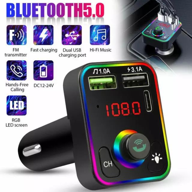 Wireless Car Bluetooth FM Transmitter MP3 Player Car Adapter Fast USB Charger UK