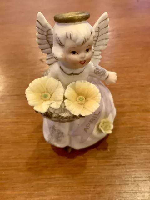 Vtg 1950's Lefton 3332 April Birthday Girl Angel Ceramic Figurine