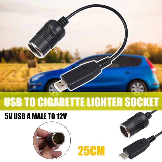 25cm 5V USB A Male to 12V Car Cigarette Lighter Socket Female Cable Adapter I2G1
