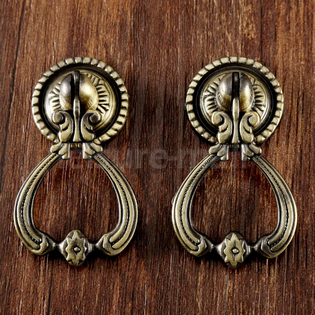 2pcs European Antique Brass Cupboard Drop Handle Retro Cabinet Drawer Pull Knobs