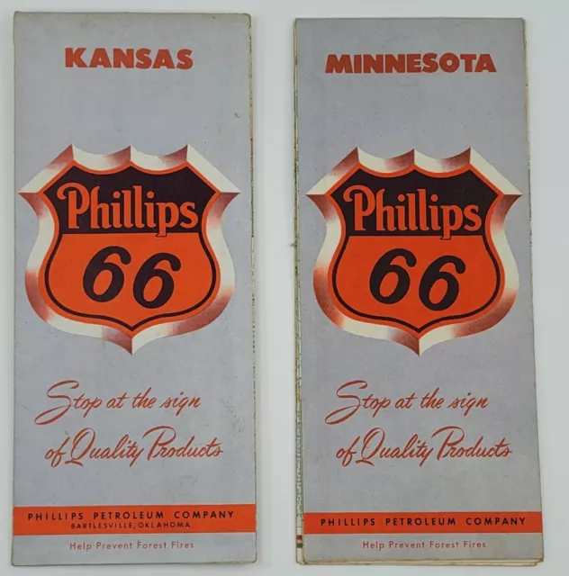 Vintage Phillips 66 Gas & Oil Service Station Road Maps Kansas Minnesota Lot X2