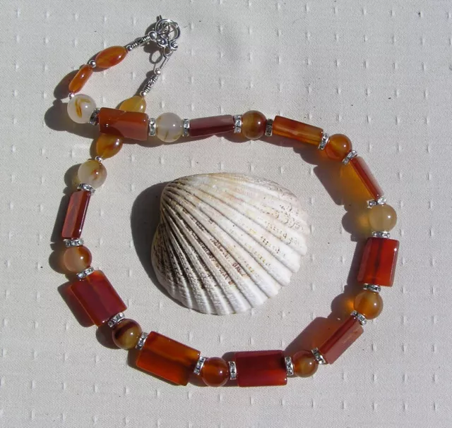 Orange Carnelian Crystal Gemstone Chunky Statement Beaded Necklace "Sunrise"