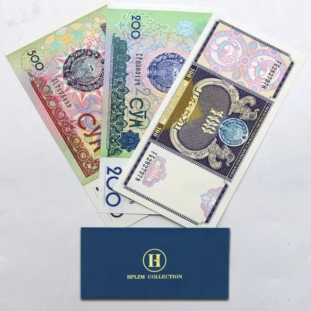 3pcs/Envelope Uzbekistan UZS Paper Money 100 200 500 CyM Uncurrency Banknotes