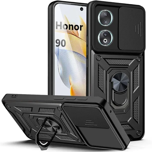 For Honor 90 5G Case Camera Lens Slide Ring Stand Armor Cover+Screen Protector