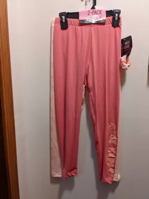 T Couture Girls 7-8 2 Pack Pink Unicorn Leggings W/ Scrunchie NWT
