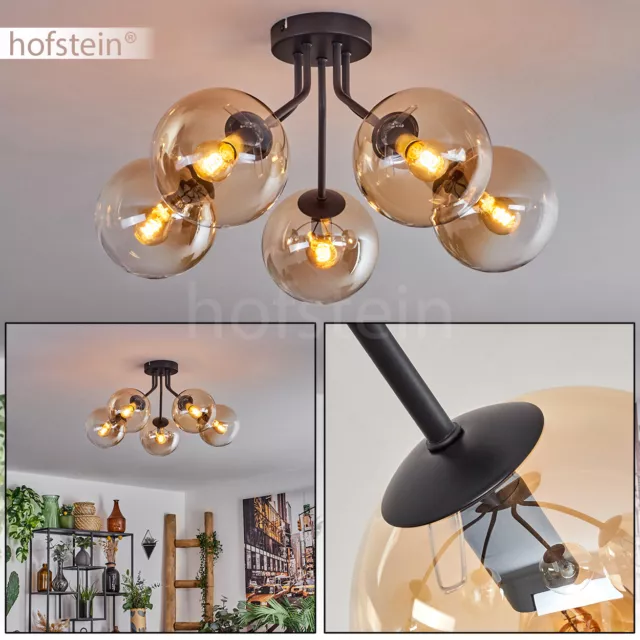 Flur Strahler Wohn Schlaf Zimmer Lampe 5-flammig Decken Leuchte Glas Bernstein