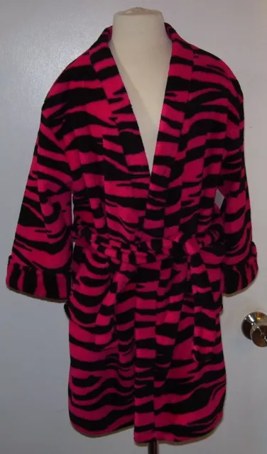 Girl Thing Pink Black Soft Warm Animal Print Bath Robe Sz 6-6X