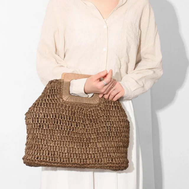 Women Straw Shoulder Bag Summer Beach Holiday Knitted Totes Handbags for Girls F 12