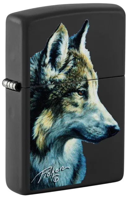 Zippo Windproof Lighter LINDA PICKEN WOLF HEAD Black Matte NEW IN BOX FREE POST